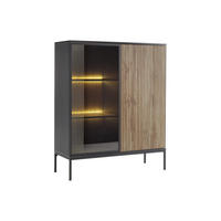 VITRINENSCHRANK - 2 Türen - mit LED-Beleuchtung - MDF & Rauchglas - Schwarz & Holzfarben - OVILA - Schwarz, Glas (103.5/125.5/39cm) - Vente-Unique