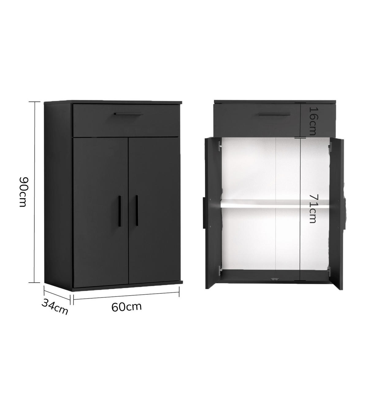 MEHRZWECKSCHRANK Der Praktische - Anthrazit/Schwarz, Holzwerkstoff (60/91/34cm) - Mokebo