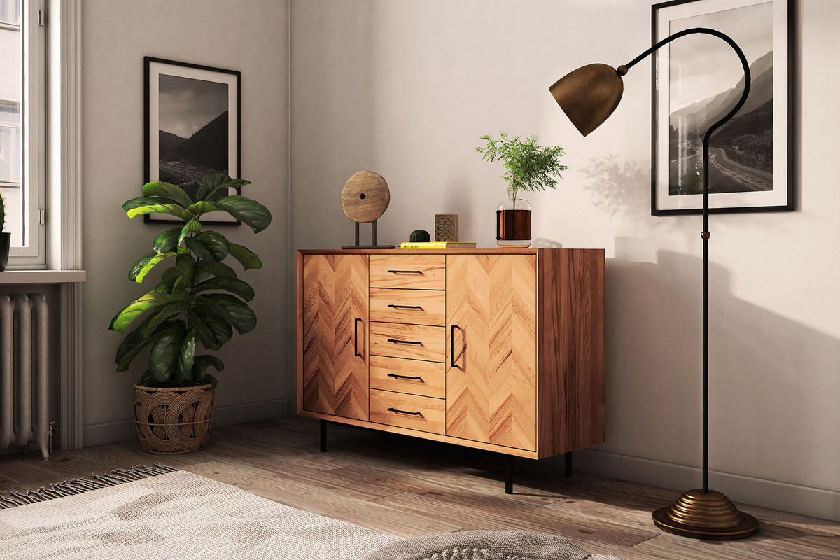 KOMMODE BREIT LEON Kernbuche - Kernbuche, Holz (144/95/45cm) - byoak