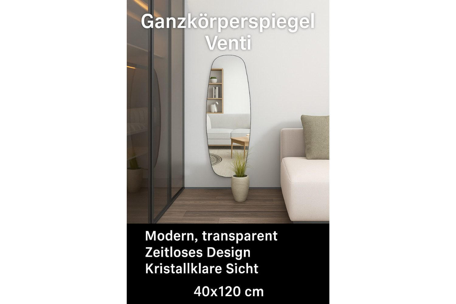 HÄNGESPIEGEL 40x120 cm Transparent Ganzkörperspiegel für Flur & Schlafzimmer - Transparent, Glas (40/120/2cm) - Ibonto