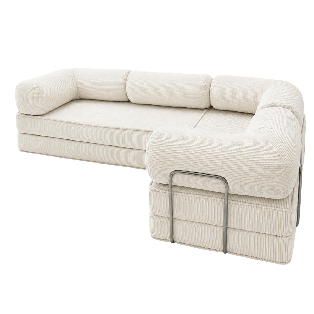 ECKSOFA Cord 300 x 200 cm Creme mit Schlaffunktion - Creme, Textil (300/200cm) - SURB