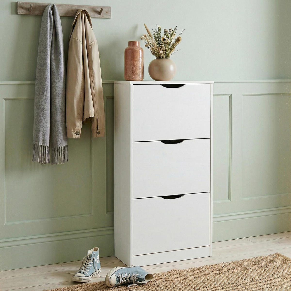 SCHUHSCHRANK BASIL weiß - Weiß, Holz (59/116/25cm) - IDIMEX