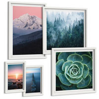 BILDER SET 5er Set - 50x50 cm & 20x30 cm & 40x60 cm Weißer Rahmen - Wasserfälle, Berge, Landschaften, Natur - Weiß, Kunststoff (40/60cm) - TULUP