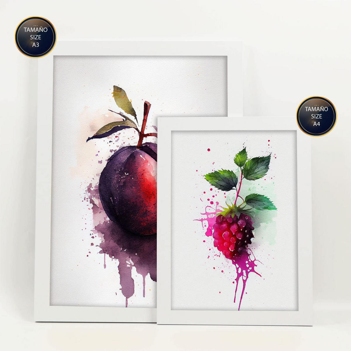 POSTER Set Mit 6 Lila Früchte Plakate Von Obst, Gemüse & Gesunden Lebensmitteln Im Aquarell Kunst Auf Reinweißen Hintergründen A3 & A4 Weißer Rahmen - Weiß, Papier (29/3cm) - Nacnic