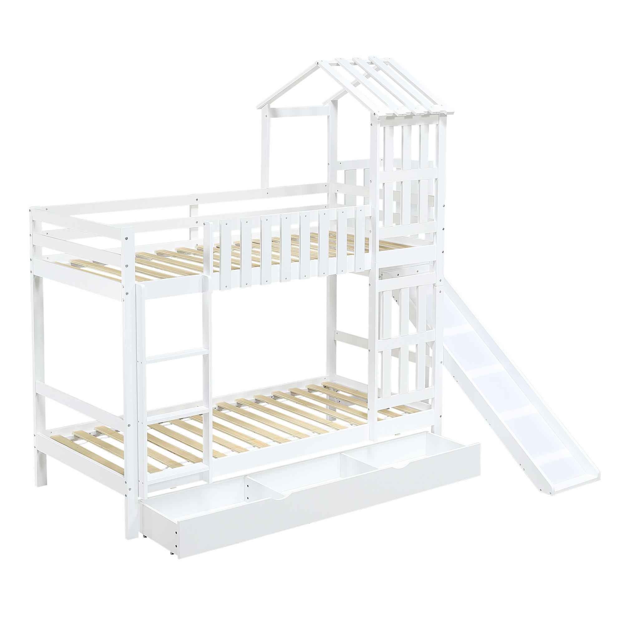 ETAGENBETT Kinderbett mit Rutsche Weiß - Weiß, Holz (90/200cm) - ComfortXL