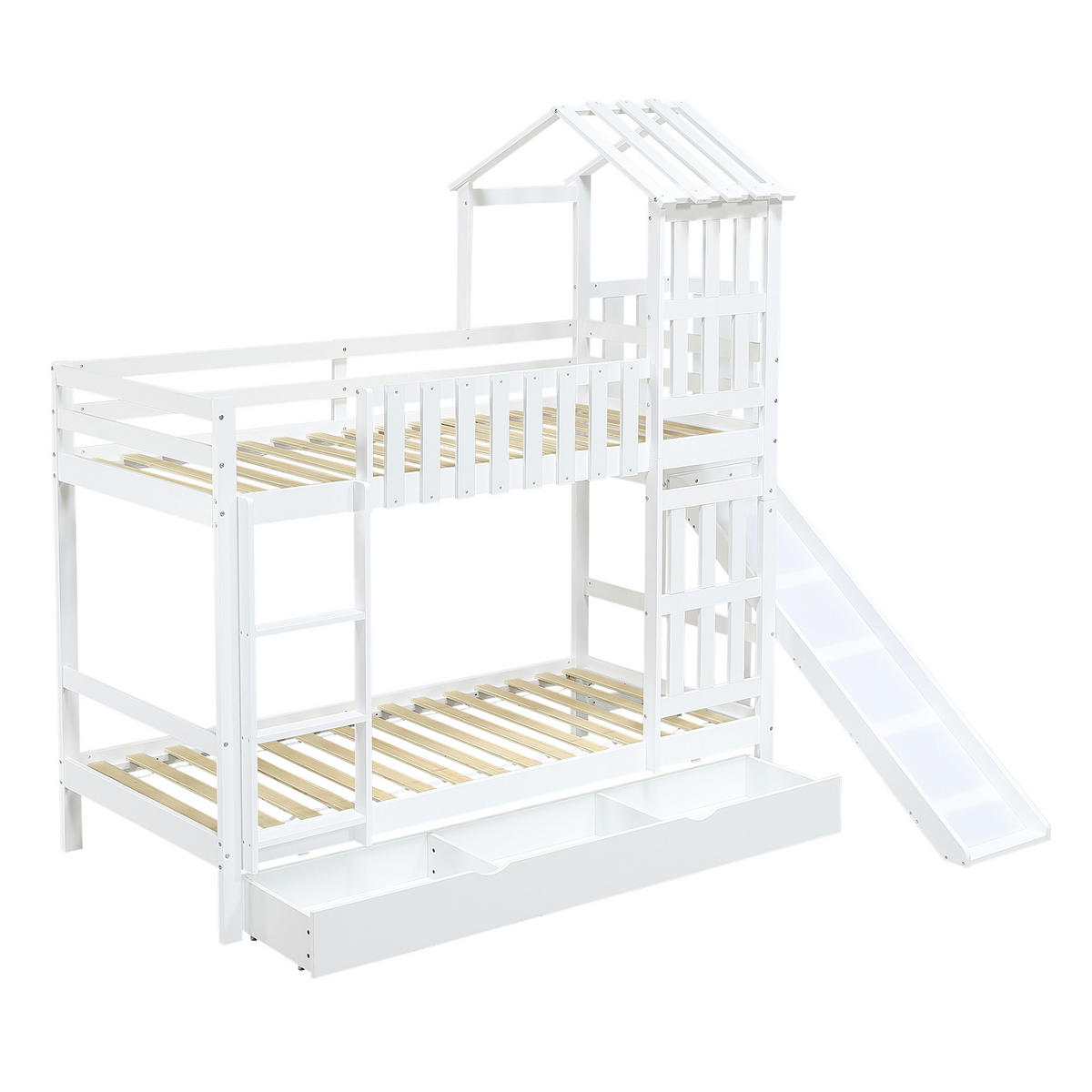 ETAGENBETT Kinderbett mit Rutsche Weiß - Weiß, Holz (90/200cm) - ComfortXL