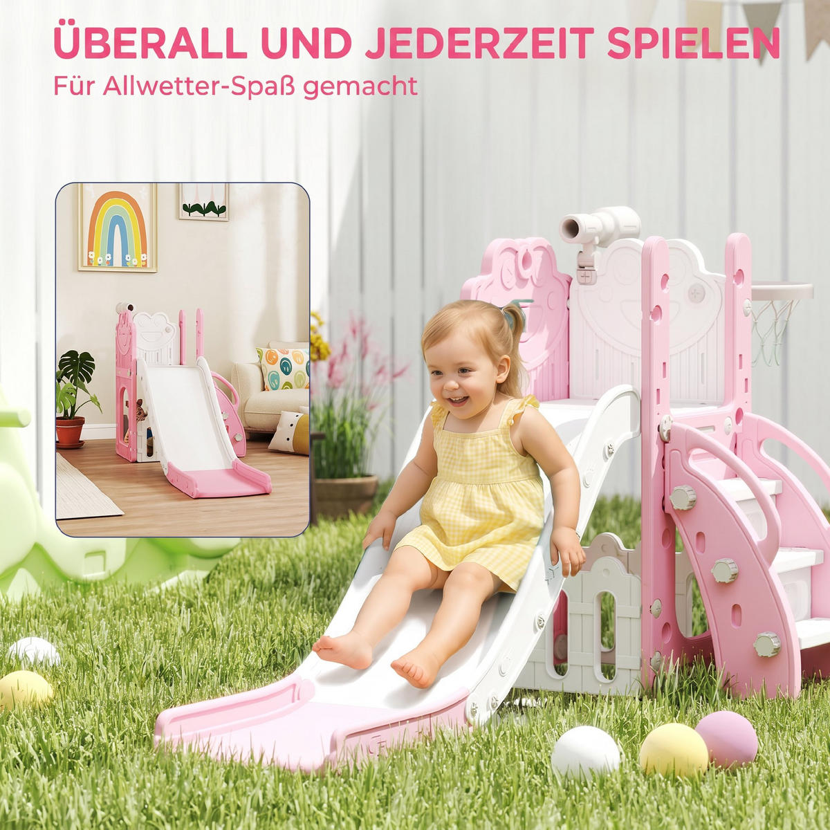 KINDERRUTSCHE HDPE Rosa - Rosa, Kunststoff (70/86/178cm) - AIYAPLAY