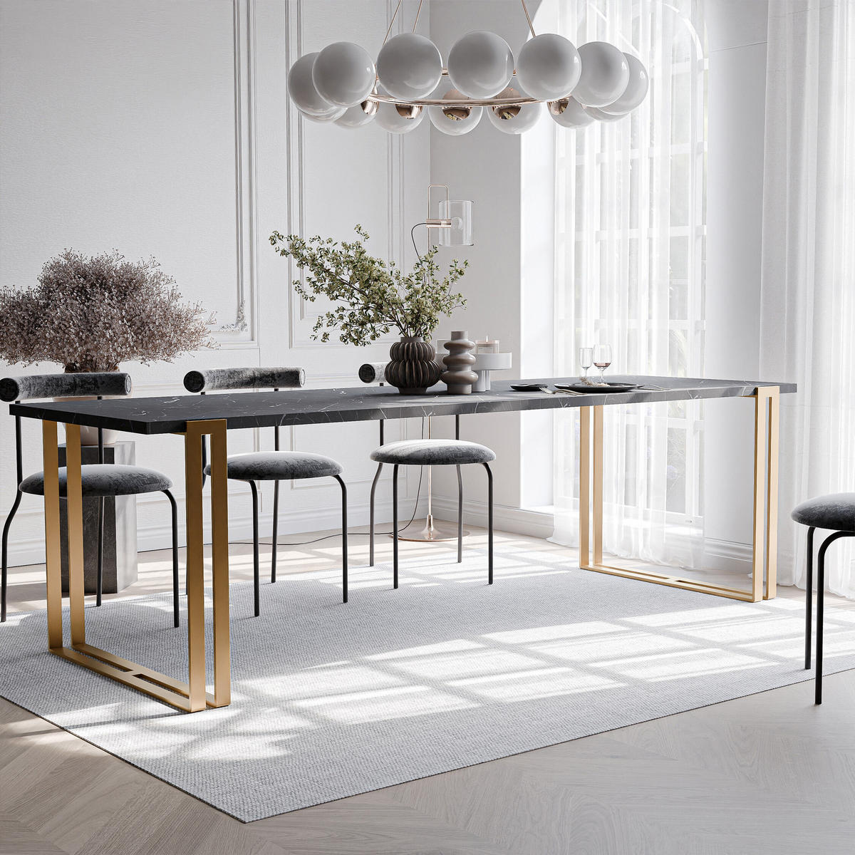 TISCH ausziehbar aus MDF, Schwarz - Goldfarben/Schwarz, Holzwerkstoff (160/80/76cm) - Idohome