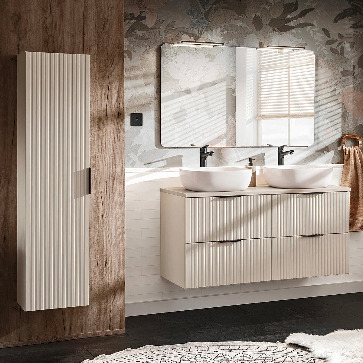 BADMÖBEL 120.8cm Adriel 2er-Set Beige - Beige, Holzwerkstoff (120.8/59/46cm) - Petits-meubles
