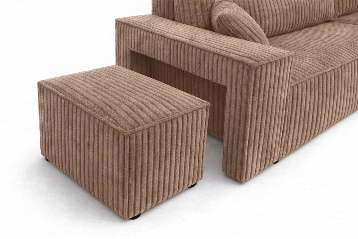 ECKSOFA Mit Schlaffunktion Und Pouf, Cordstoff Tilia, Braun, Rechts, Best L Mit Pouf - Braun, Holz (244/145cm) - Kaiser Möbel