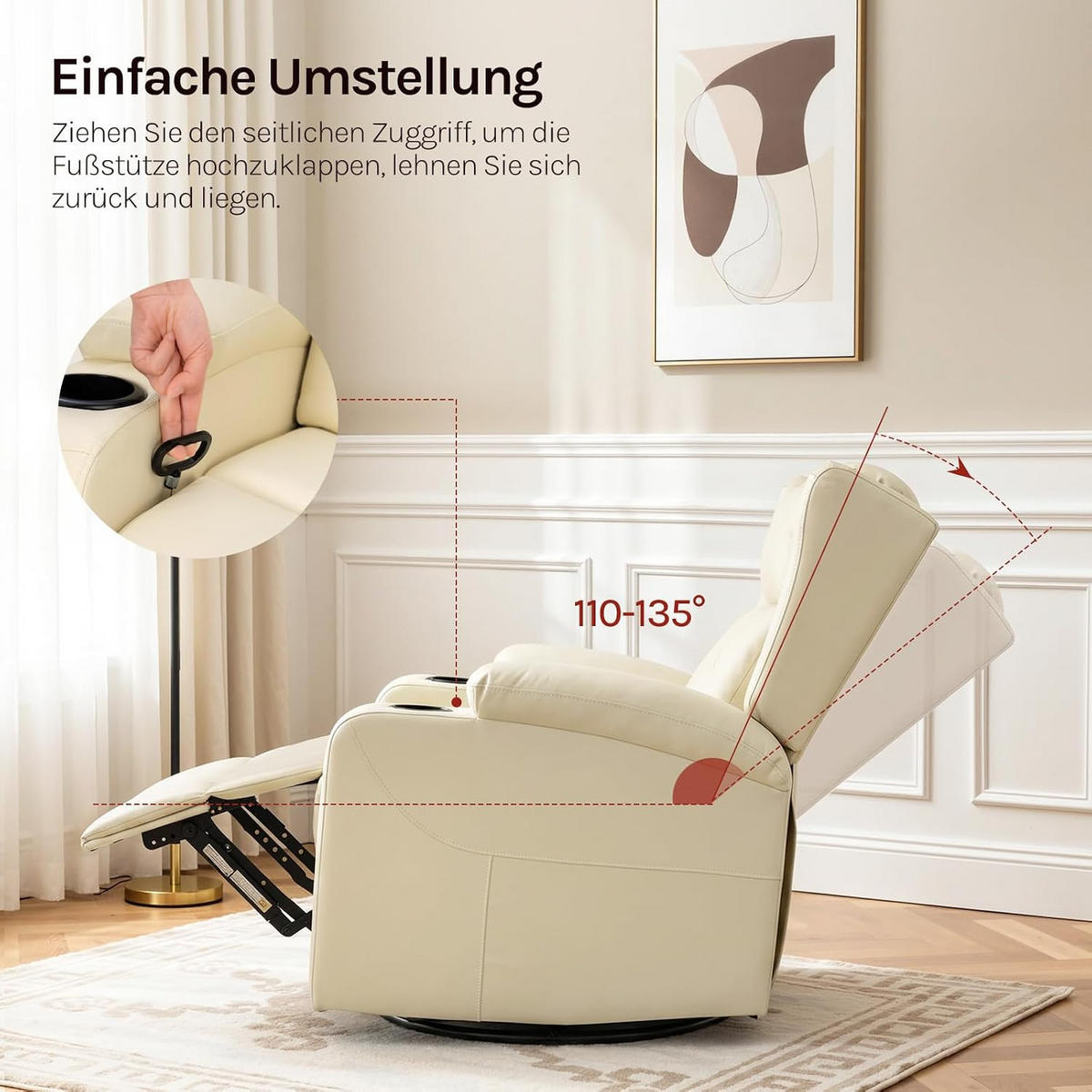 RELAXSESSEL mit Liegefunktion, drehbar, Kunstleder, Beige - Beige, Kunststoff (87/103.5/94.5cm) - Woltu