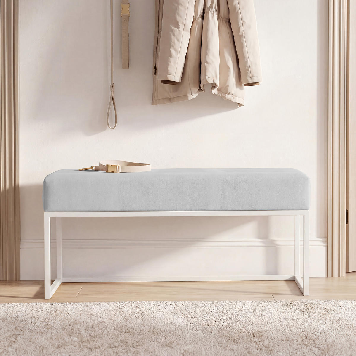 POLSTERBANK PURE 90 cm Metallgestell, Weiß / Grau - Weiß/Grau, Textil/Metall (90/44/30cm) - Idohome