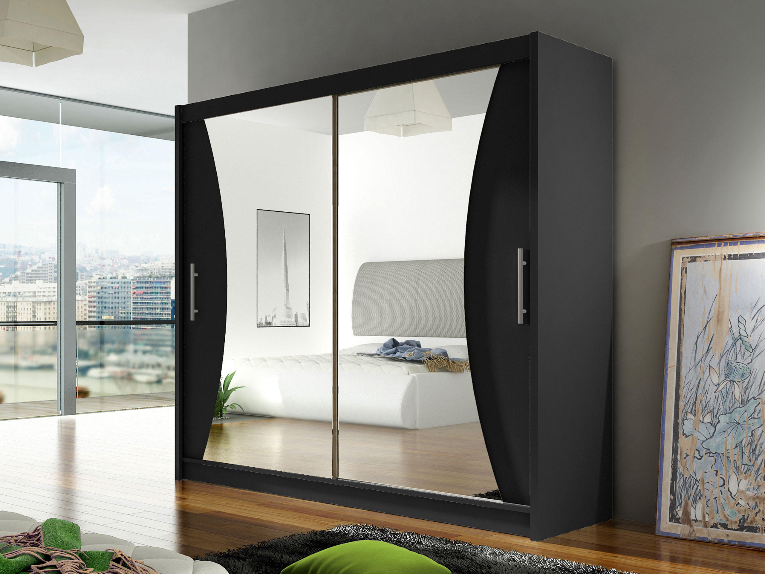 KLEIDERSCHRANK London V - Silberfarben/Schwarz, Holzwerkstoff/Kunststoff (180/215/58cm) - MIRJAN24