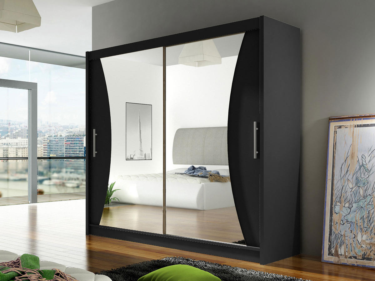 KLEIDERSCHRANK London V - Silberfarben/Schwarz, Holzwerkstoff/Kunststoff (180/215/58cm) - MIRJAN24