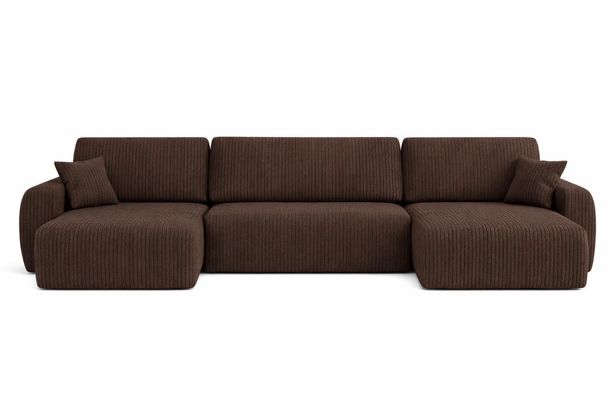 ECKSOFA Mit Schlaffunktion Und Bettkasten U-Form Ariel U, Cordstoff Poso, Braun - Braun, Holz (342/142cm) - Kaiser Möbel