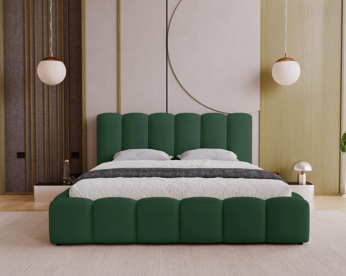 POLSTERBETT 200x200 cm Florent, Bettkasten, Samt, Grün - Grün, Holz/Textil (200/200cm) - Emporius