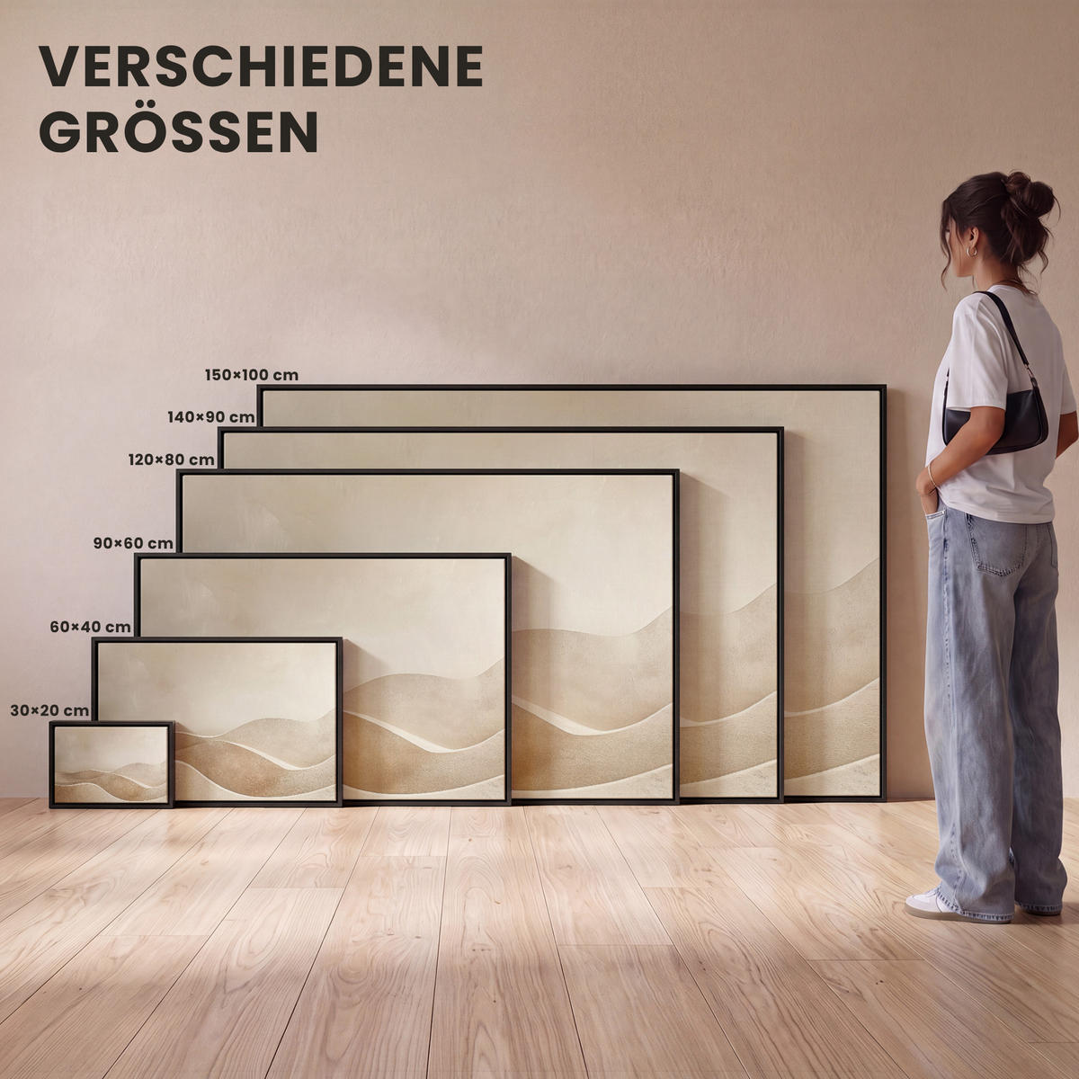 LEINWAND Bilder mit Rahmen - Beige - Natur - Abstrakt - Modern - 30x20 - Beige, Textil (30/20cm) - MuchoWow