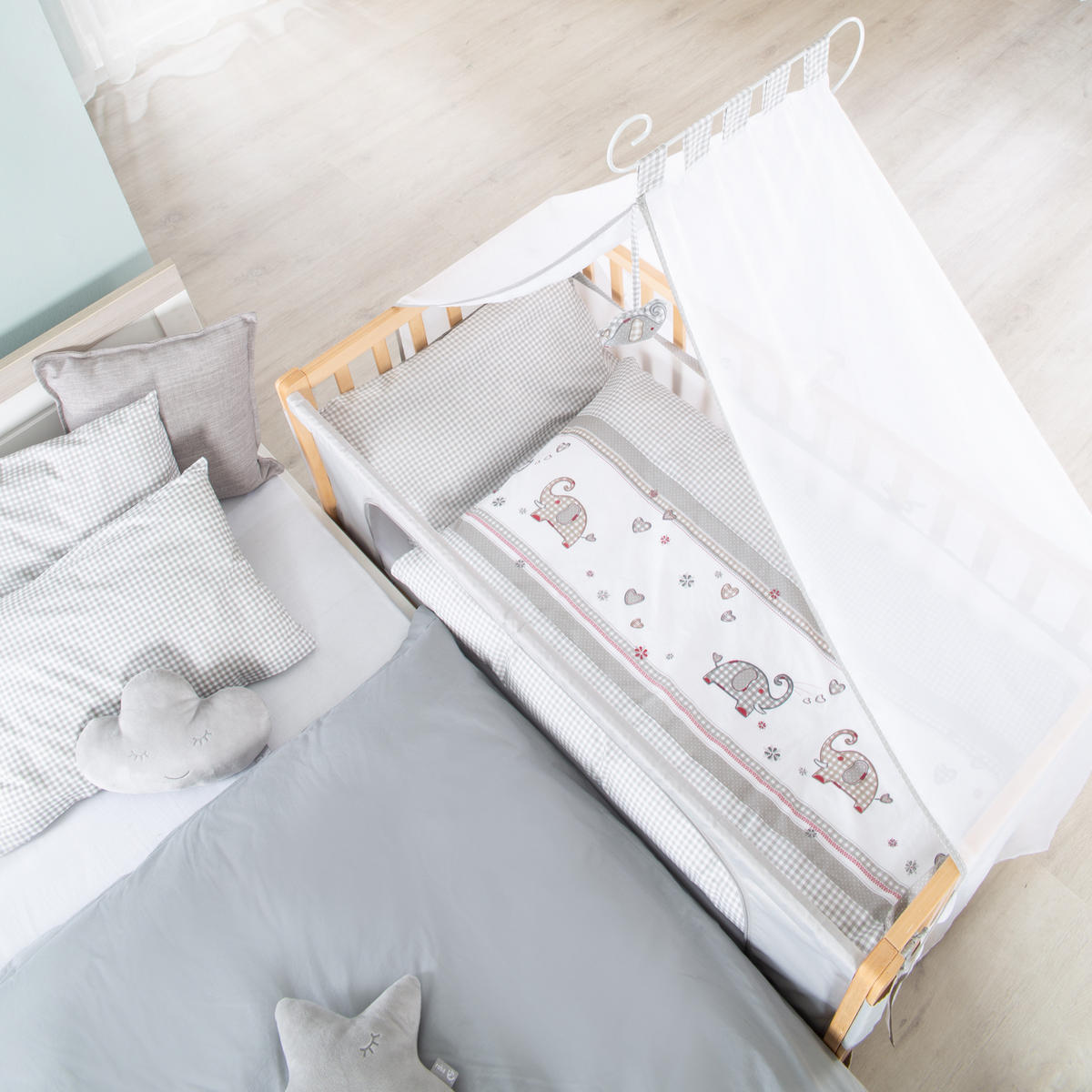 BABYBETT Jumbo twins grau 4er-Set 60 x 120 cm - Naturfarben, Holzwerkstoff (60/120cm) - Roba
