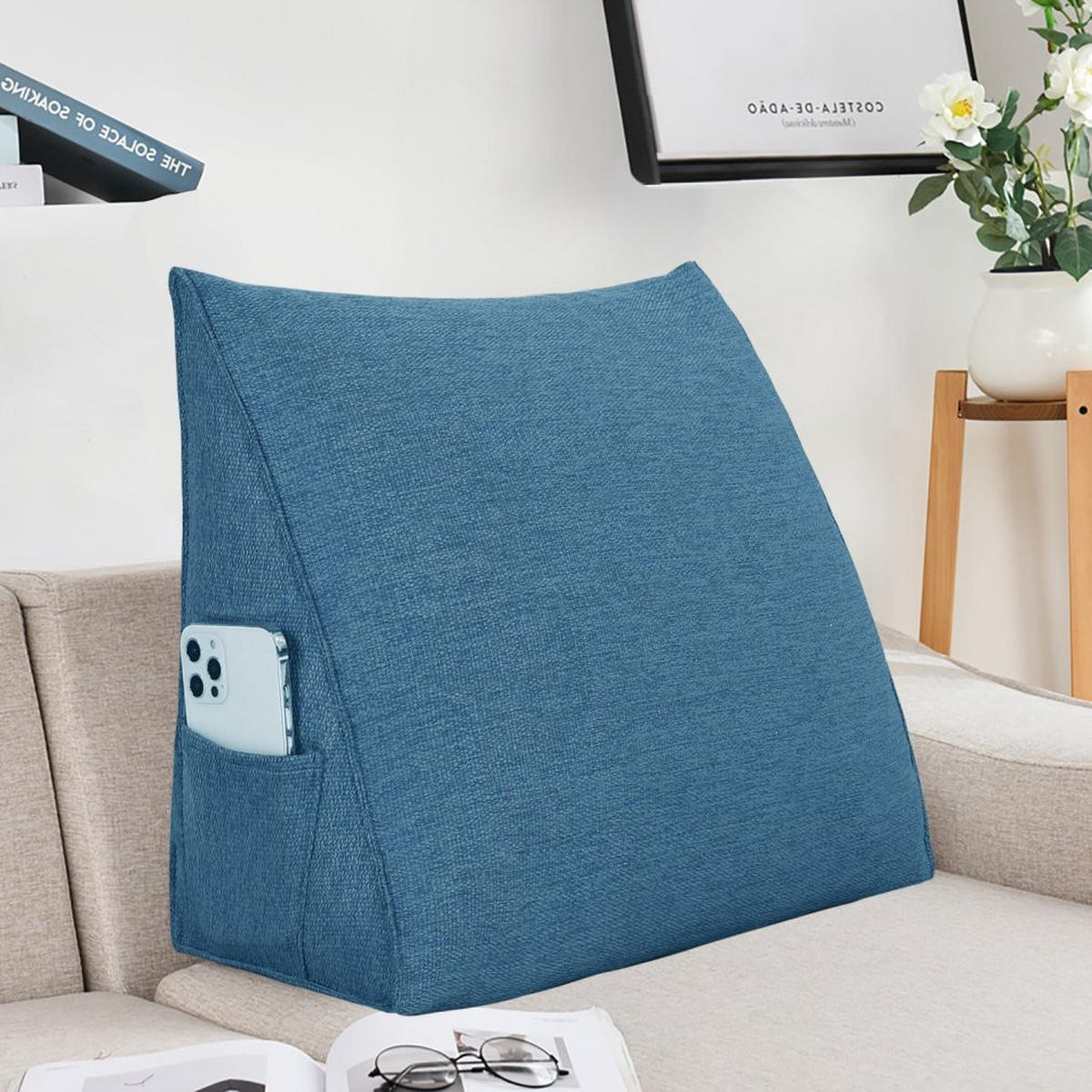 RÜCKENKISSEN für Bett Leinenlook Blau 45 cm - Blau, Textil (35/45cm) - Vercart
