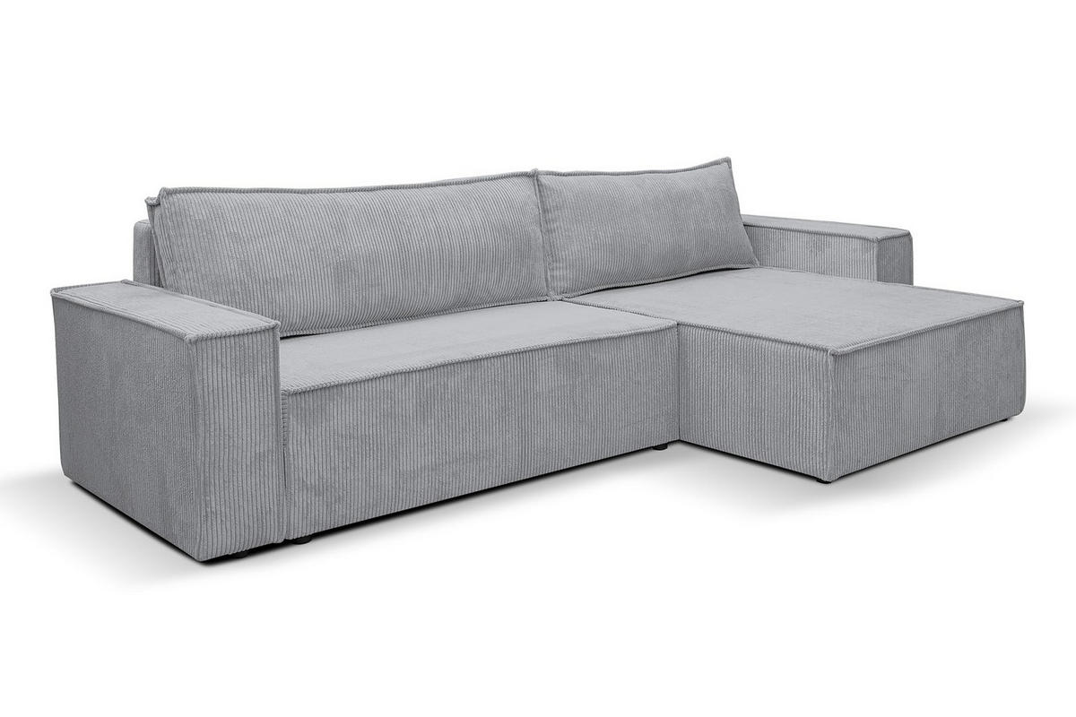 ECKSOFA HUGO XL Schlaffunktion und Bettkasten Cord-Stoff (Grau) - Grau, Textil (274/142cm) - VENASI MÖBEL