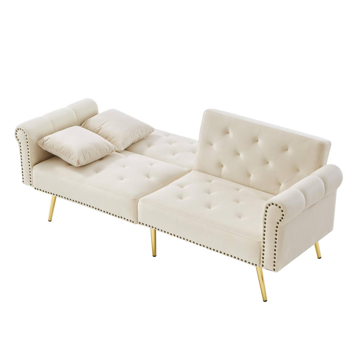 DVOSJED na razvlačenje od baršuna, ležaj 147/85 cm bež, s podesivim naslonom - bež, plastika (173/70/75cm) - BEAOK