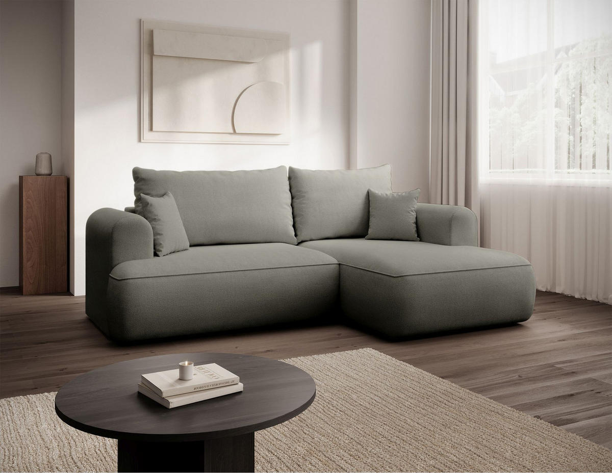 ECKSCHLAFSOFA Ovo Mini Hellgrau Easy-Clean-Chenille-Bezug - Hellgrau/Schwarz, Kunststoff/Textil (238/156cm) - Selsey
