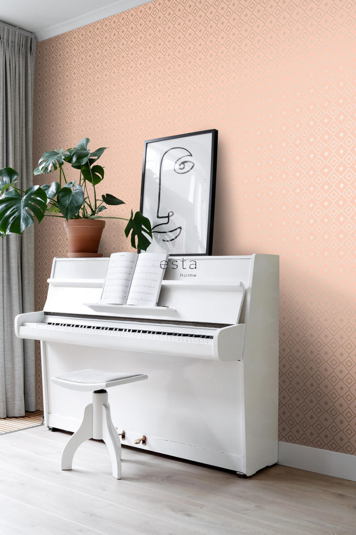 TAPETE Karomuster 53 cm x 10.05 m - Pink, Papier (53/1000cm) - ESTAhome