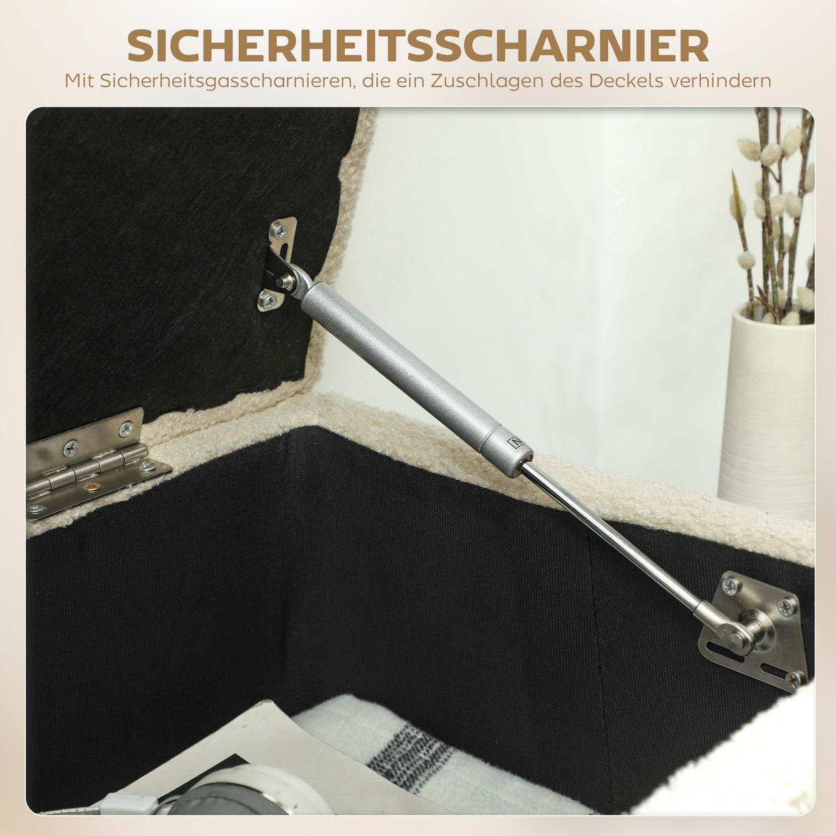 SITZBANK mit Stauraum, Bettbank, Polsterbank mit Klappdeckel, Samt, Creme - Creme, Kunststoff (38/45/95cm) - HOMCOM