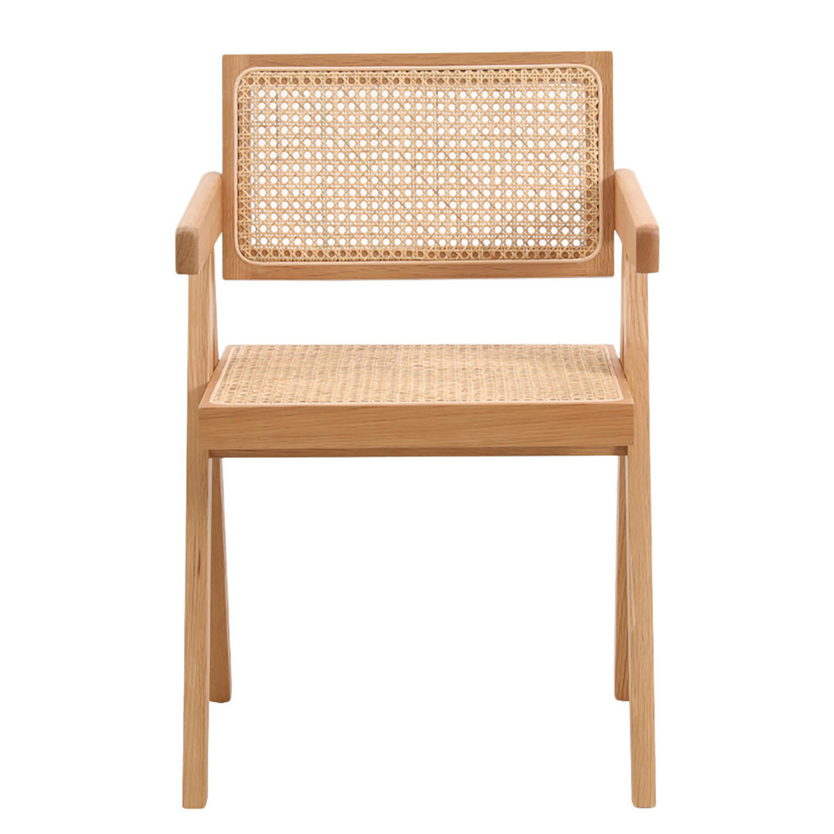 ARMLEHNENSTUHL mit Wiener Geflecht - Eiche massiv - Beige, Holz (51/77/54cm) - home24