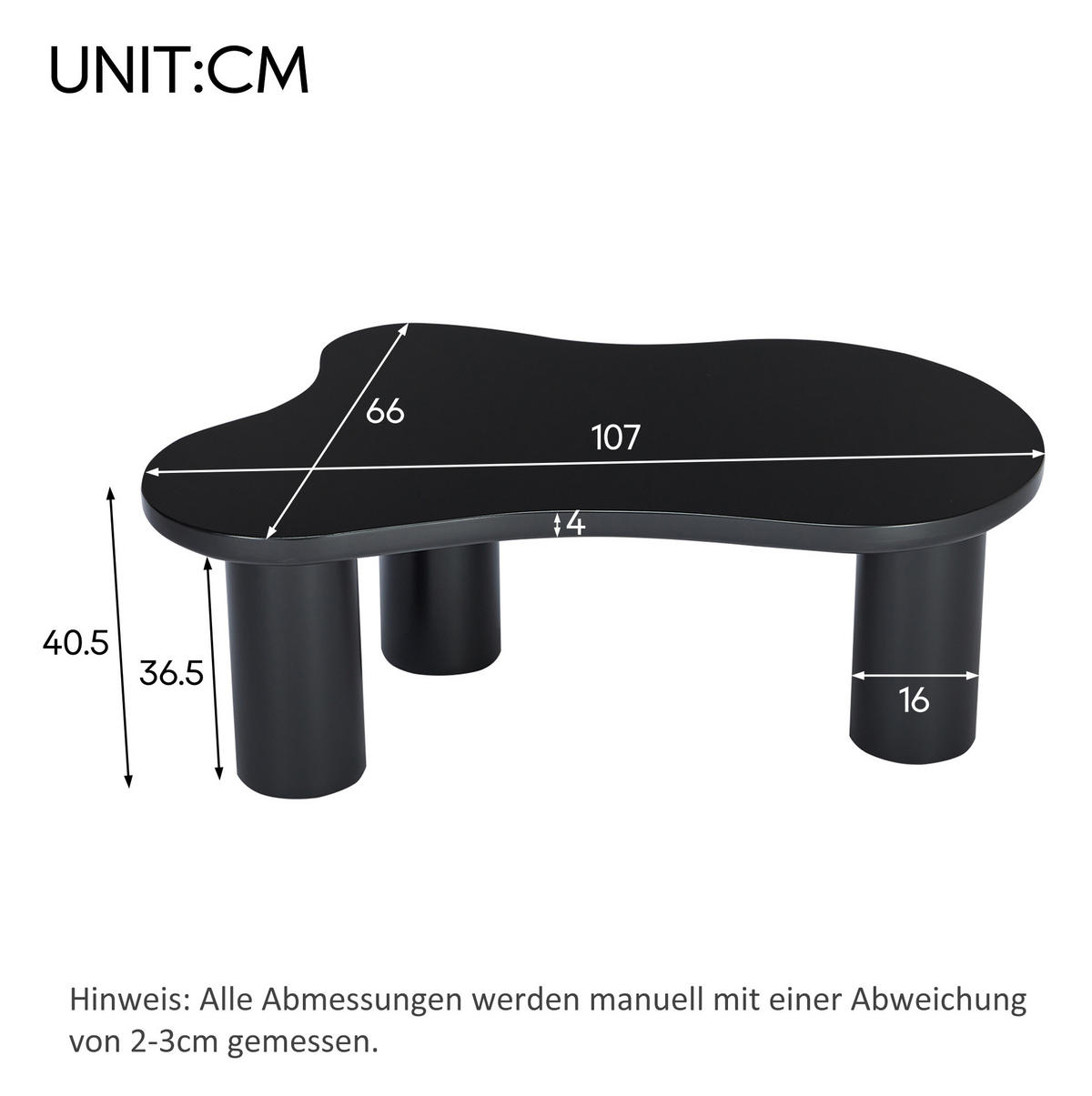 KONFERENČNÍ stolek 107/66/40,5 cm černý z MDF s nohami z PVC v organickém tvaru - černá, kompozitní dřevo (107/66/40.5cm) - OKWISH
