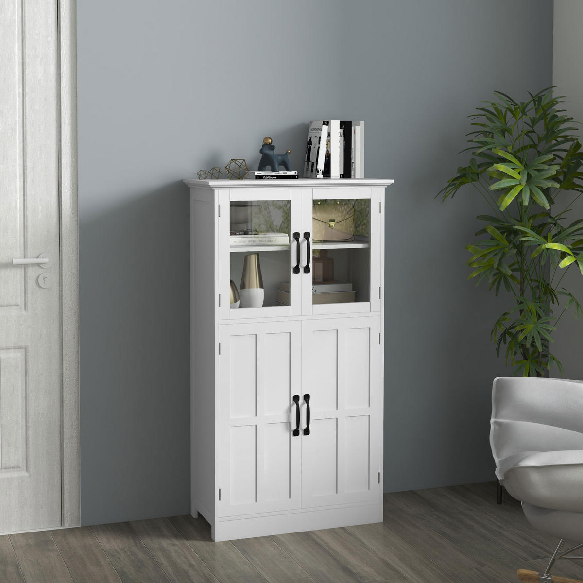 HIGHBOARD DE-11058 2 Glastüren Weiß - Weiß, Holzwerkstoff (30/110.5/60cm) - ComfortXL