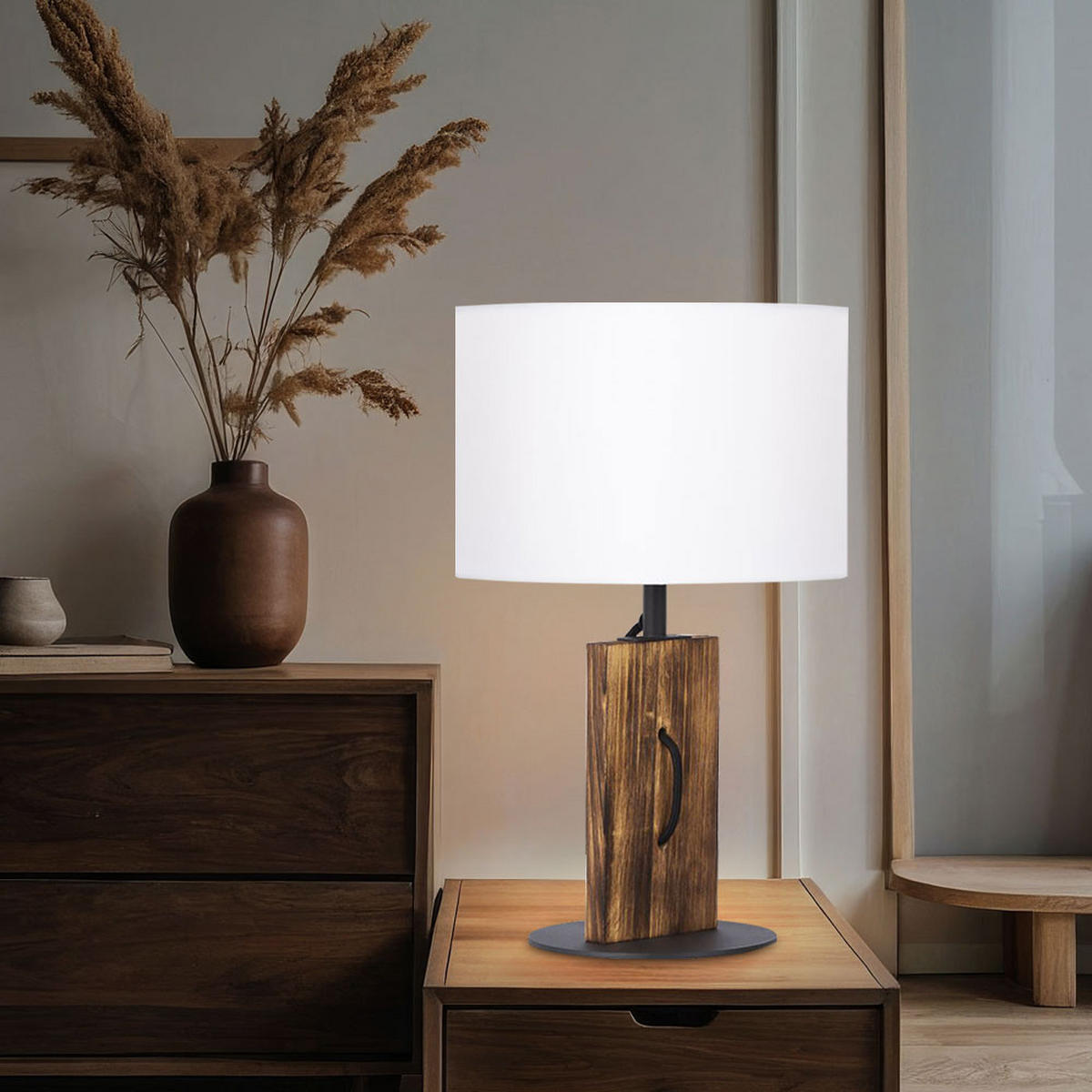 LED TISCHLEUCHTE Pinienholz Braun - Braun, Textil (25/25/40.2cm) - Nowa