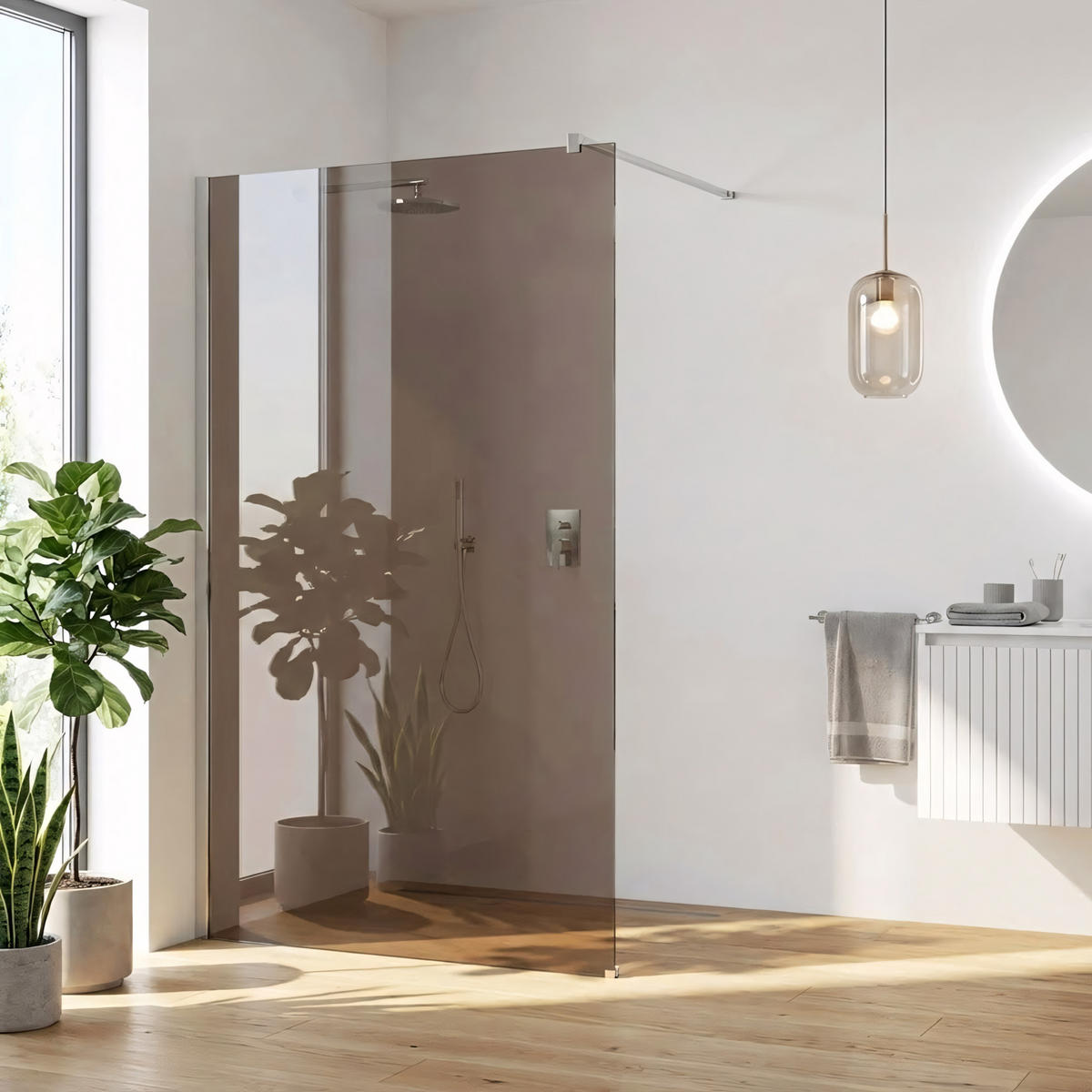 DUSCHWAND Rea Flexi Brown / Chrome 100 - Chromfarben, Glas (120/100/195cm) - REA