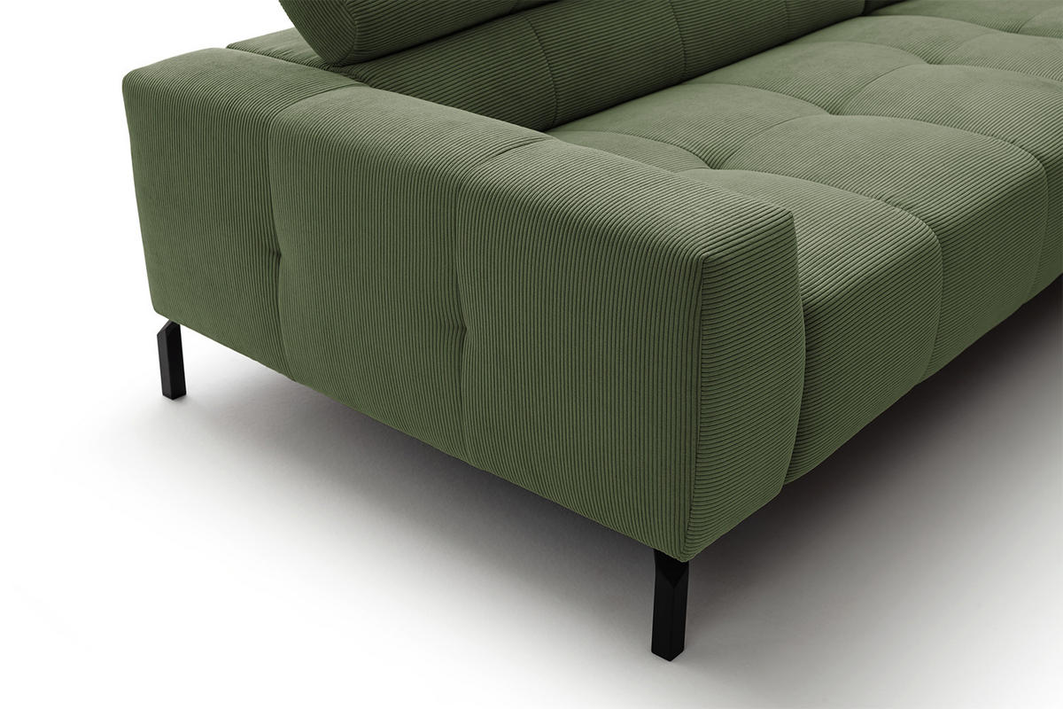 ECKSOFA MIT MOTORISCHEM SITZVORZUG OHIO Grün Cord - Schwarz/Grün, Textil/Metall (311/219cm) - KAWOLA