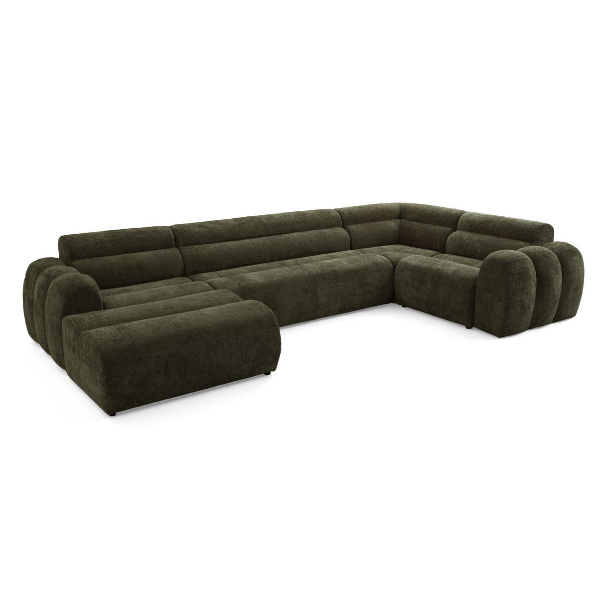 6-SITZER modulares Wohnlandschaft U XXL VEER SET 3 Rechts, 368 x 200 cm, Chenille Webstoff Grün - Schwarz/Grün, Holz/Kunststoff (200/75/368cm) - Muffo