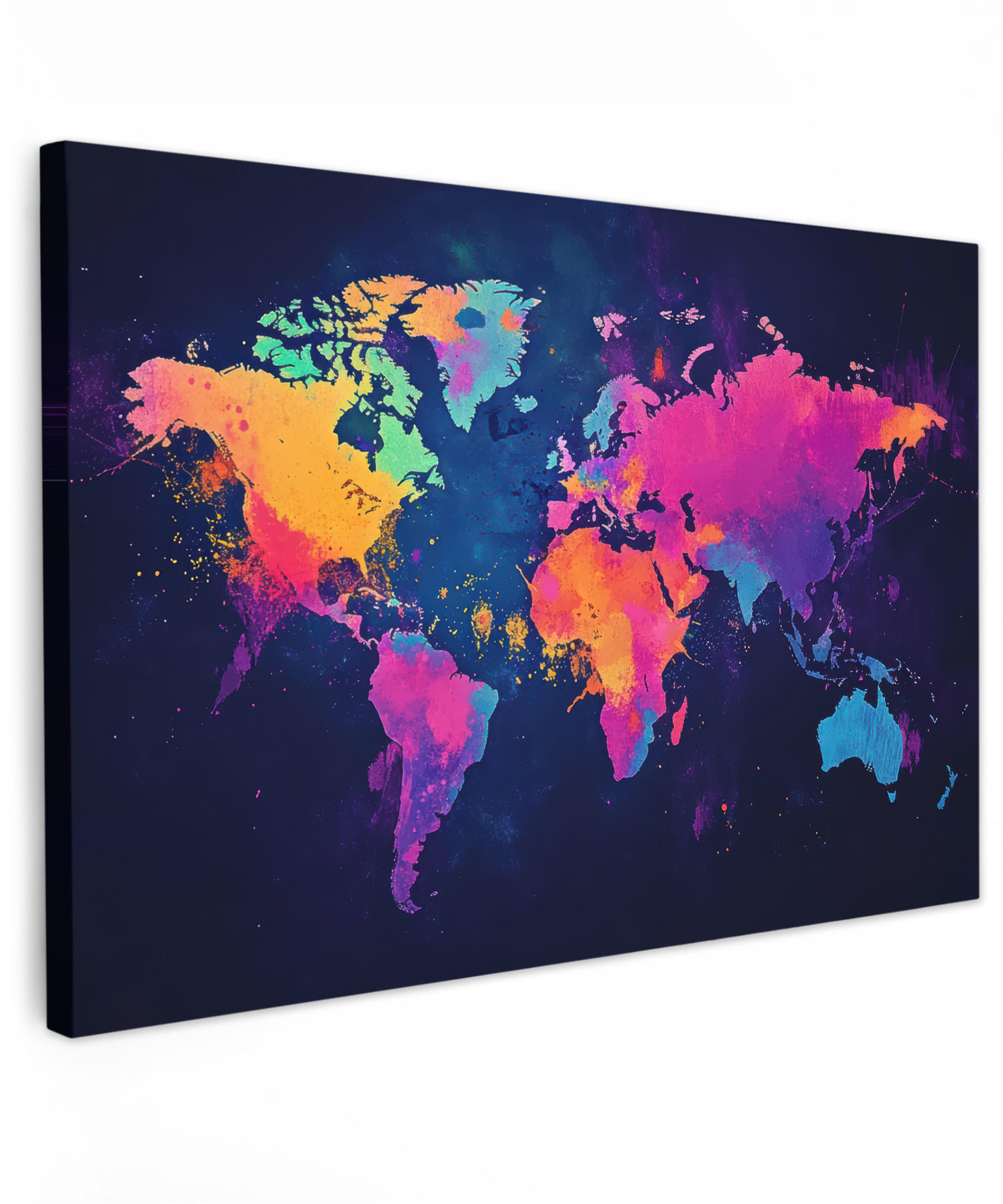 LEINWANDBILD Weltkarte - Bunt - Graffiti XXL 150x100 cm - Multicolor, Textil (150/100cm) - MuchoWow
