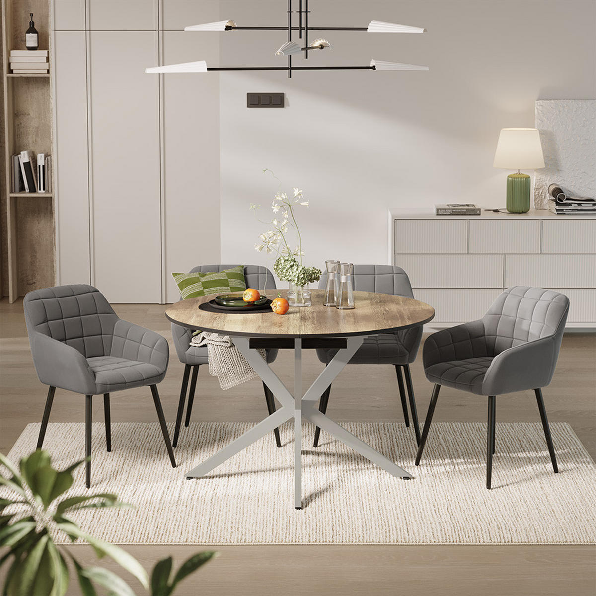 ESSTISCH-SET Loyd, Eiche rustikal/Grau, 120 x 120 cm mit 4 Esszimmerstühlen (Grau) - Wildeiche/Grau, Holzwerkstoff (120/76.5/120cm) - Vicco