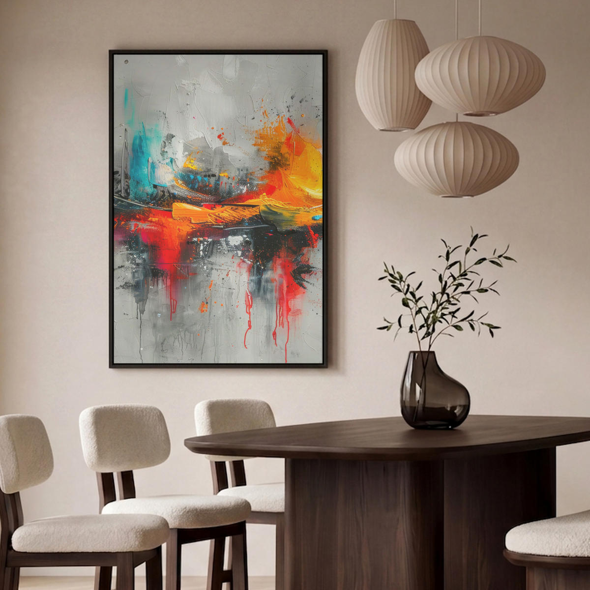 LEINWAND Bilder mit Rahmen - Moderne Kunst - Orange - Grau - Abstrakt - 80x120 - Hellgrau, Textil (80/120cm) - MuchoWow