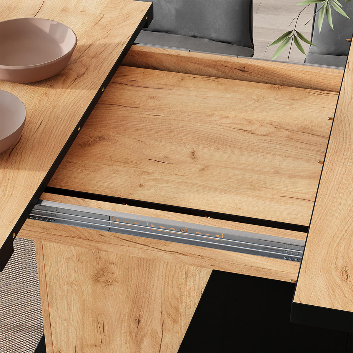 ROZKLÁDACÍ JÍDELNÍ STŮL Fenaro Černý/zlatý dub - černá/barva dubu, kompozitní dřevo (80/120/77.3cm) - Vicco