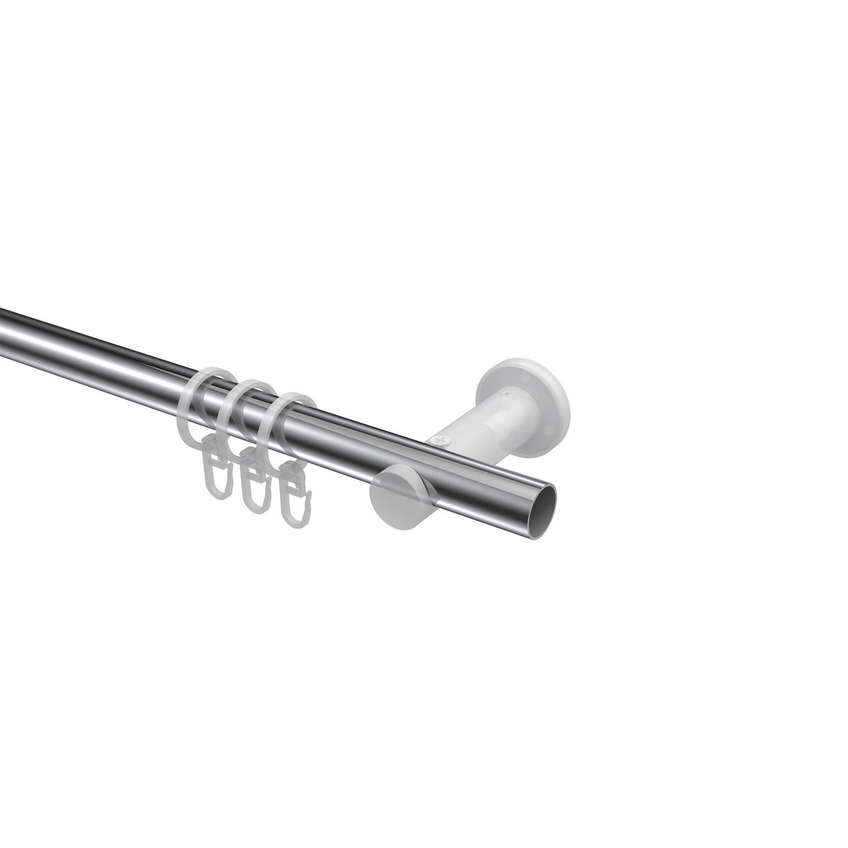 GARDINENSTANGEN-SET Platon Tanara 160 cm, 1-läufig, 20 mm Ø Chrom - Chromfarben/Weiß, Metall (160cm) - INTERDECO