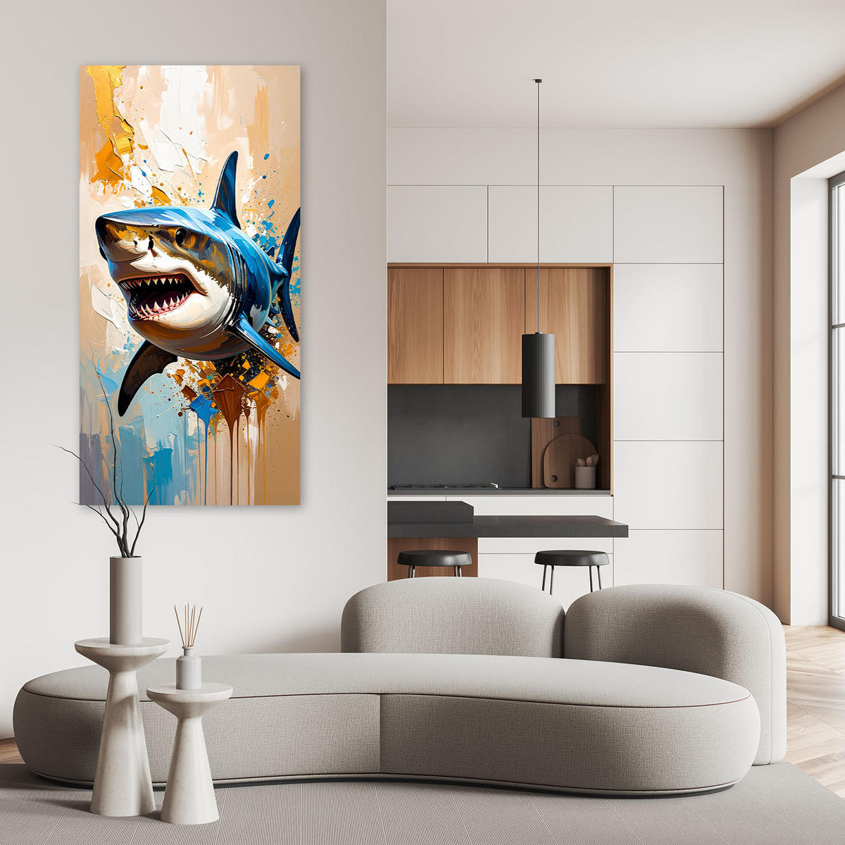 LEINWANDBILD Hai Fisch Meerestier 60x120cm - Beige, Textil (60/120cm) - Feeby