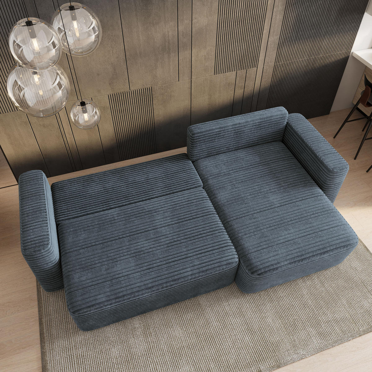 ECKSOFA TELIN Grau Kordstoff mit Schlaffunktion - Grau, Holz (280/162cm) - MASSENO
