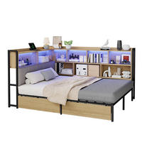 ČALÚNENÁ posteľ 90x200/140x200 cm s LED osvetlením, USB a Type-C nabíjaním, úložným priestorom a 2 zásuvkami, Sivá - prírodná farba, kompozitné drevo (140/200cm) - Redom