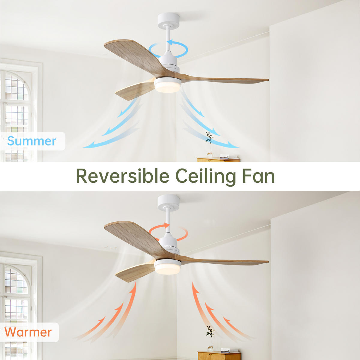 DECKENVENTILATOR 52Zoll LED Licht Holzflügel DC Motor - Weiß, Kunststoff (132/132/52cm) - CASIVA