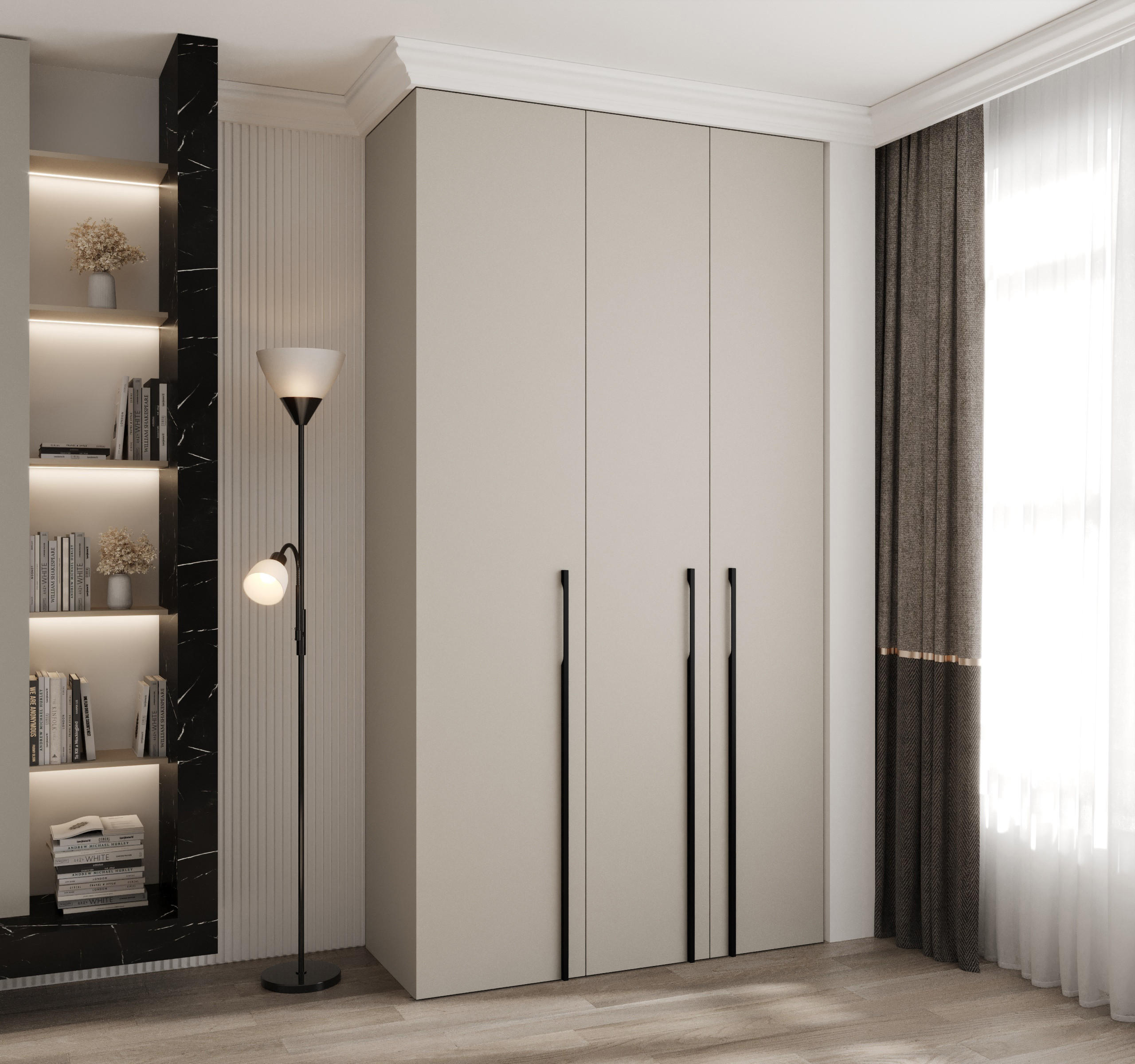 DREHTÜRENSCHRANK 245,5/130/50 3-türig - Kaschmir/Schwarz, Holz/Metall (130/245.5/50cm) - Abiks Möbel