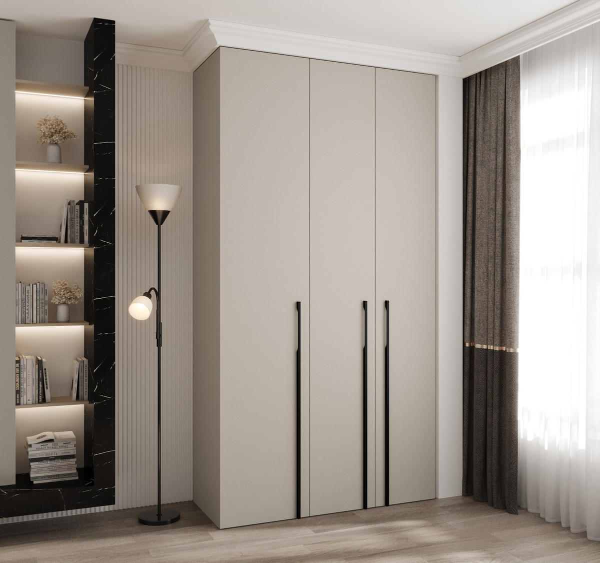 DREHTÜRENSCHRANK 245,5/130/50 3-türig - Kaschmir/Schwarz, Holz/Metall (130/245.5/50cm) - Abiks Möbel