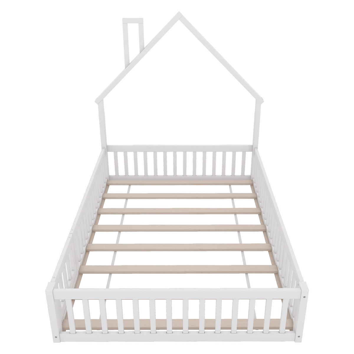 POLSTERBETT 140/200 cm Weiß Kinderbett mit Schornsteinform aus Kiefernholz - Weiß, Holz (140/200cm) - OKWISH