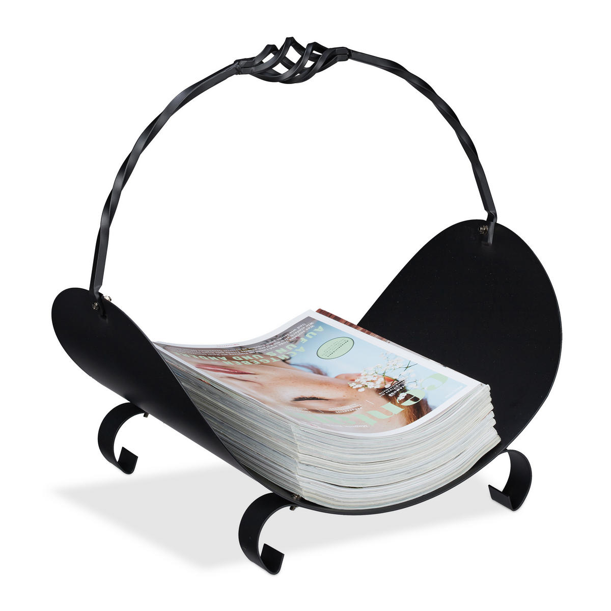 KAMINHOLZKORB Metall - Schwarz, Metall (43.5/42.5/30cm) - Relaxdays