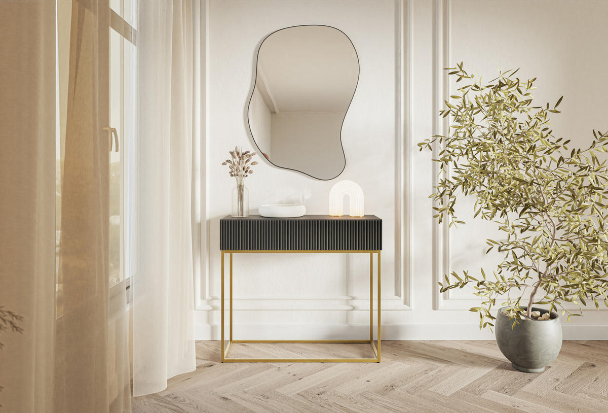 KONSOLENTISCH Veldio Schwarz mit goldenen Beinen 90 cm - Goldfarben/Schwarz, Holzwerkstoff/Metall (35.6/90/79cm) - Selsey