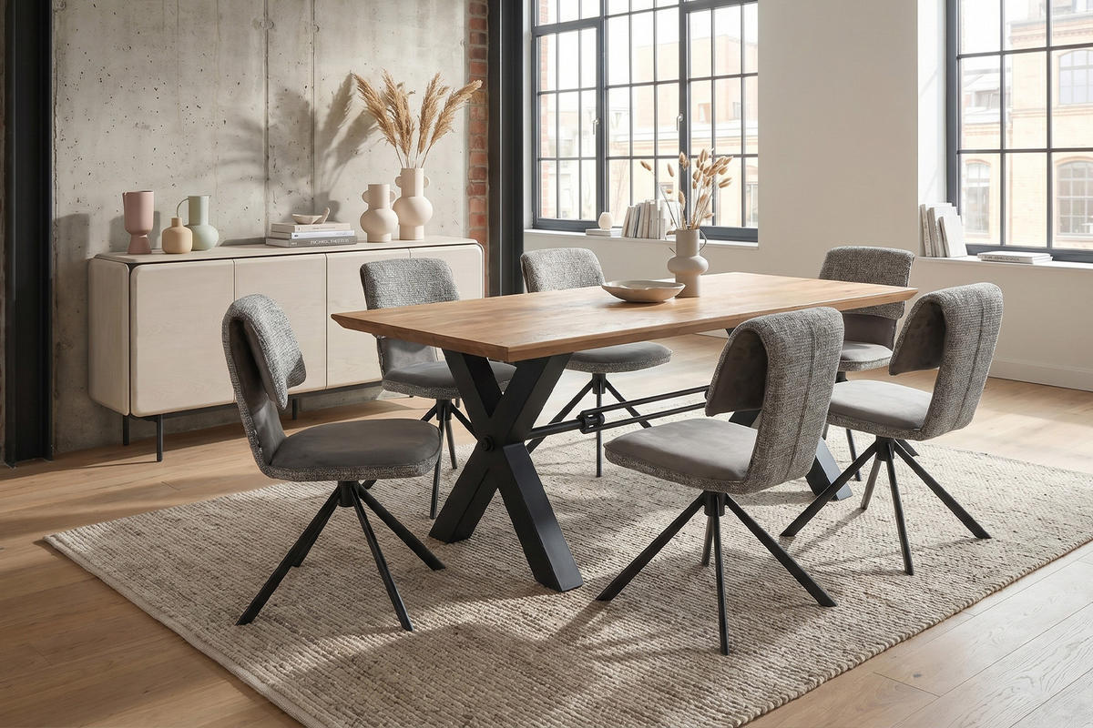 ESSZIMMERSTUHL LYSSIA Grau Webstoff Drehbar (360°) (1er-Set) - Grau, Kunststoff/Textil (49/86/65cm) - KAWOLA